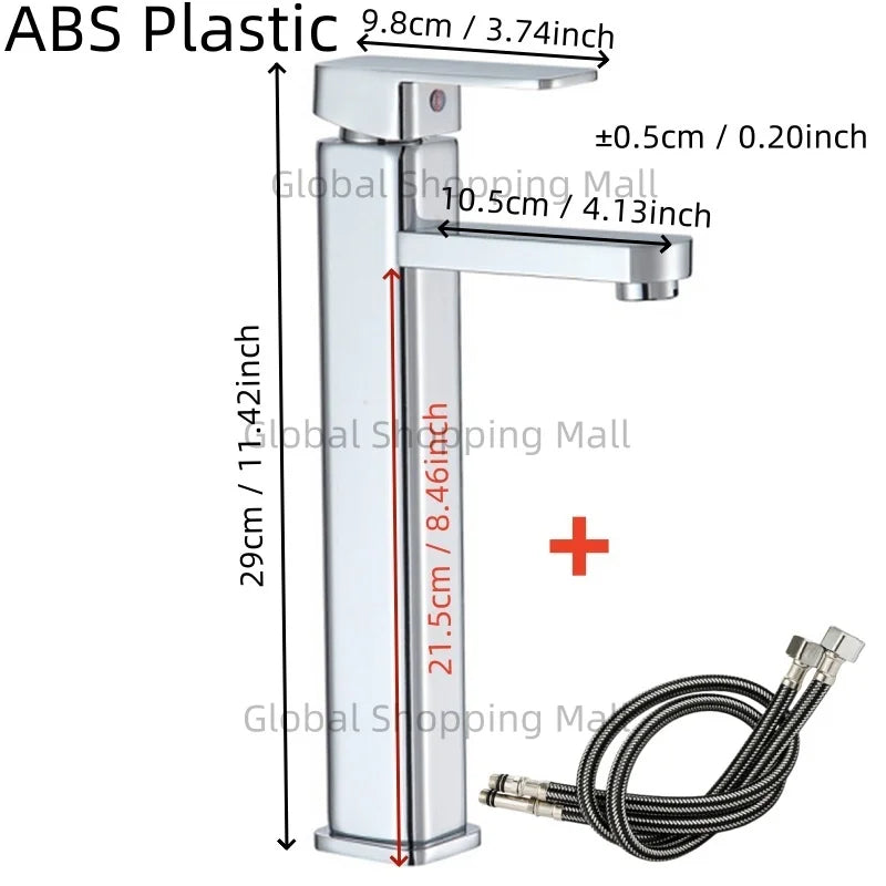 Bathroom Faucet Single Hole Single Handel Hot and Cold Water Mixer Tap Deck Mounted in Black and Chrome Square Basin TapBathroom