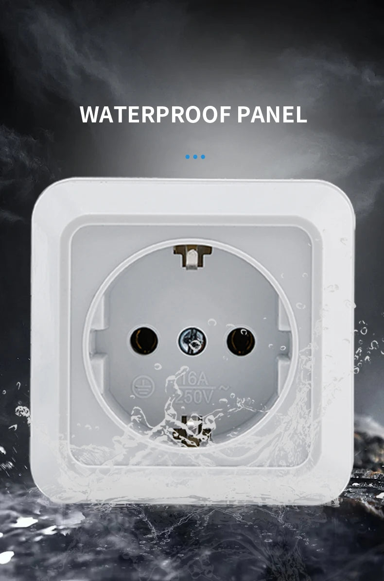 White Wall Mount Socket EU Standard Electrical Outlett Ground Vintage Surface Power Socket Plugs Flame Retardant Plastic