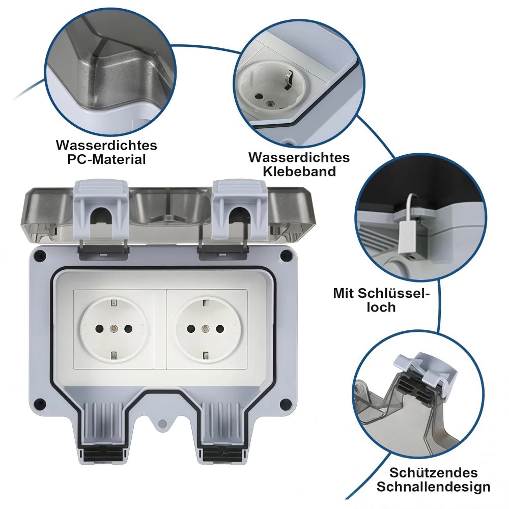 Waterproof Outdoor Socket,Double Power Outlet with Protective Cover ,Dustproof Windproof Socket,Wall-Mounted Garden Power Outlet