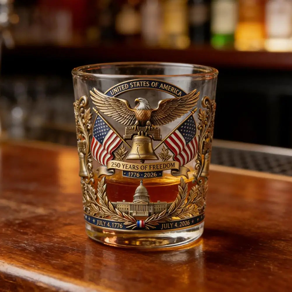 America 250 Years Anniversary Liquor Bottle Hand-blown Glassware America 250th Patriotic Eagle Cup Whiskey Glasses Rotating Cup