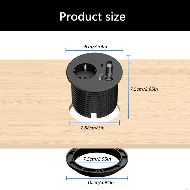 Embedded Round European Socket With 70cm Retractable Cable For Desk Installation And Fast Charging K1KF