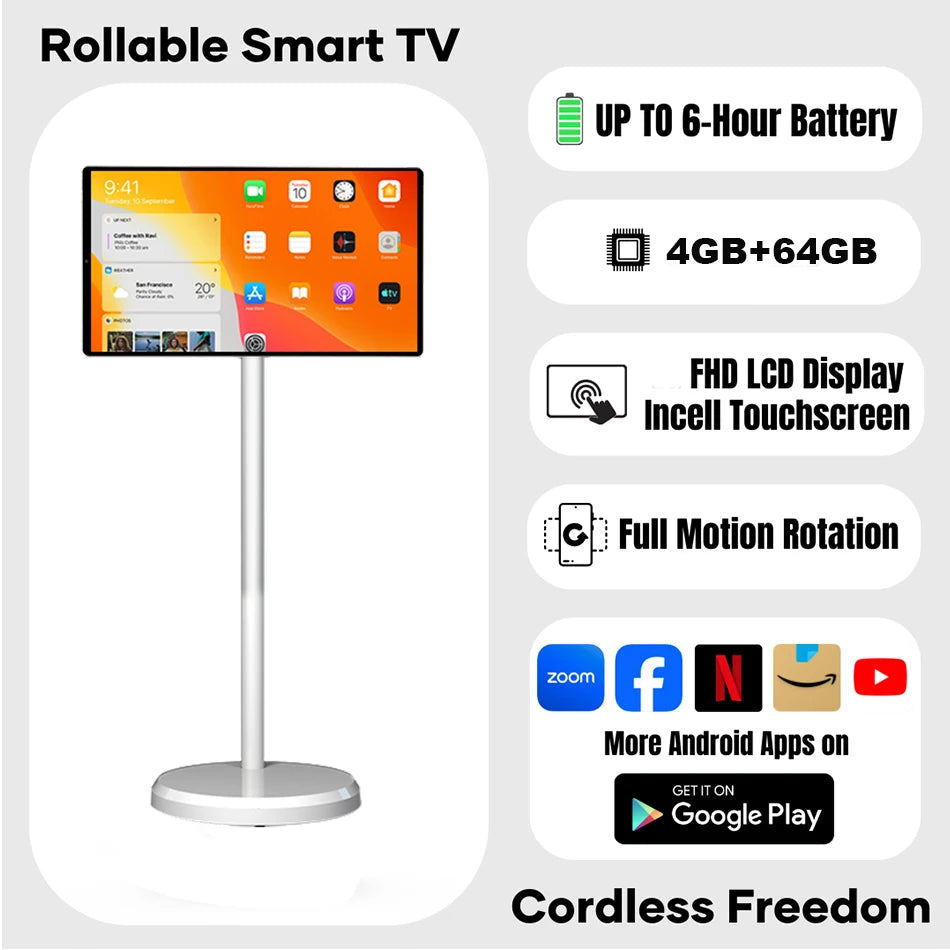 21.5 Inch Portable Smart TV With Touch Screen Display And Interactive LCD Monitor Movable Televisions And Camera