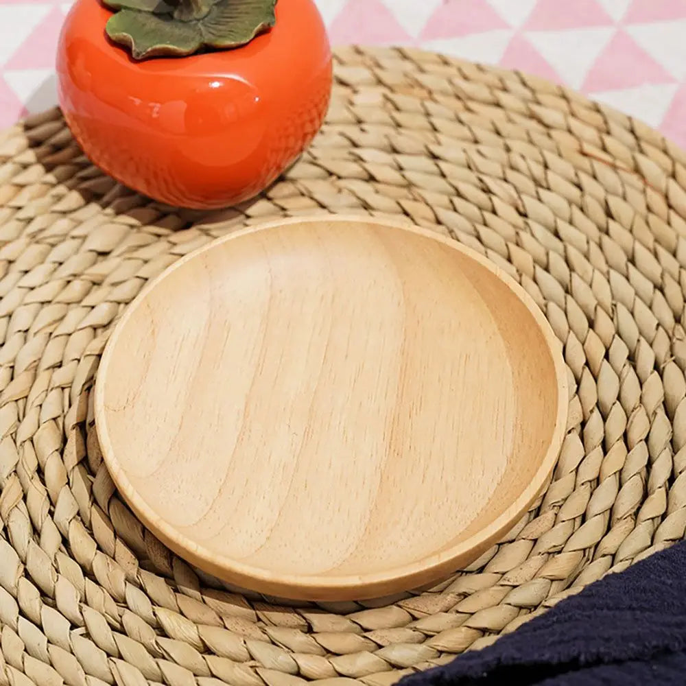 Rubber Wood Eco-Friendly Hand-made Round Kitchen Supplies Unbreakable Snack Plate Wood Plate Tea Tray Dessert Plate