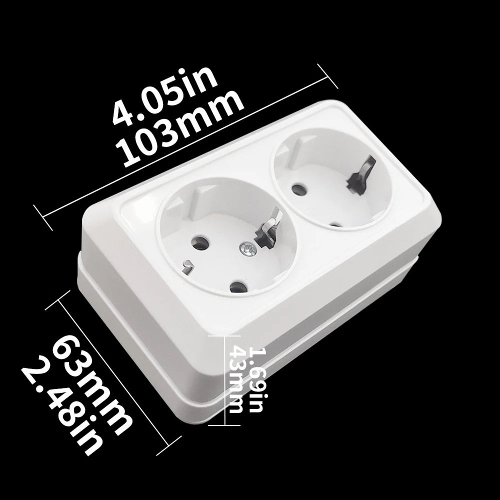WESA White Wall Surface 2 Sockets Plugs EU Exterior Electrical Outlets With Ground Power Socket Flame Retardant Paint Plastic
