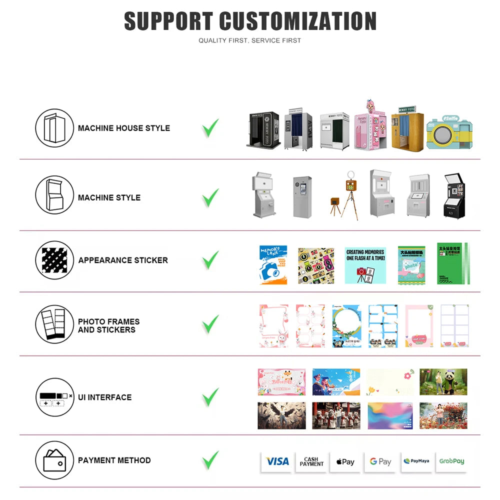 customize Commercial Use Custom Made Photo Booth Automatic Machine Multiple Scene Setup Selfie Photo Booth with Camera