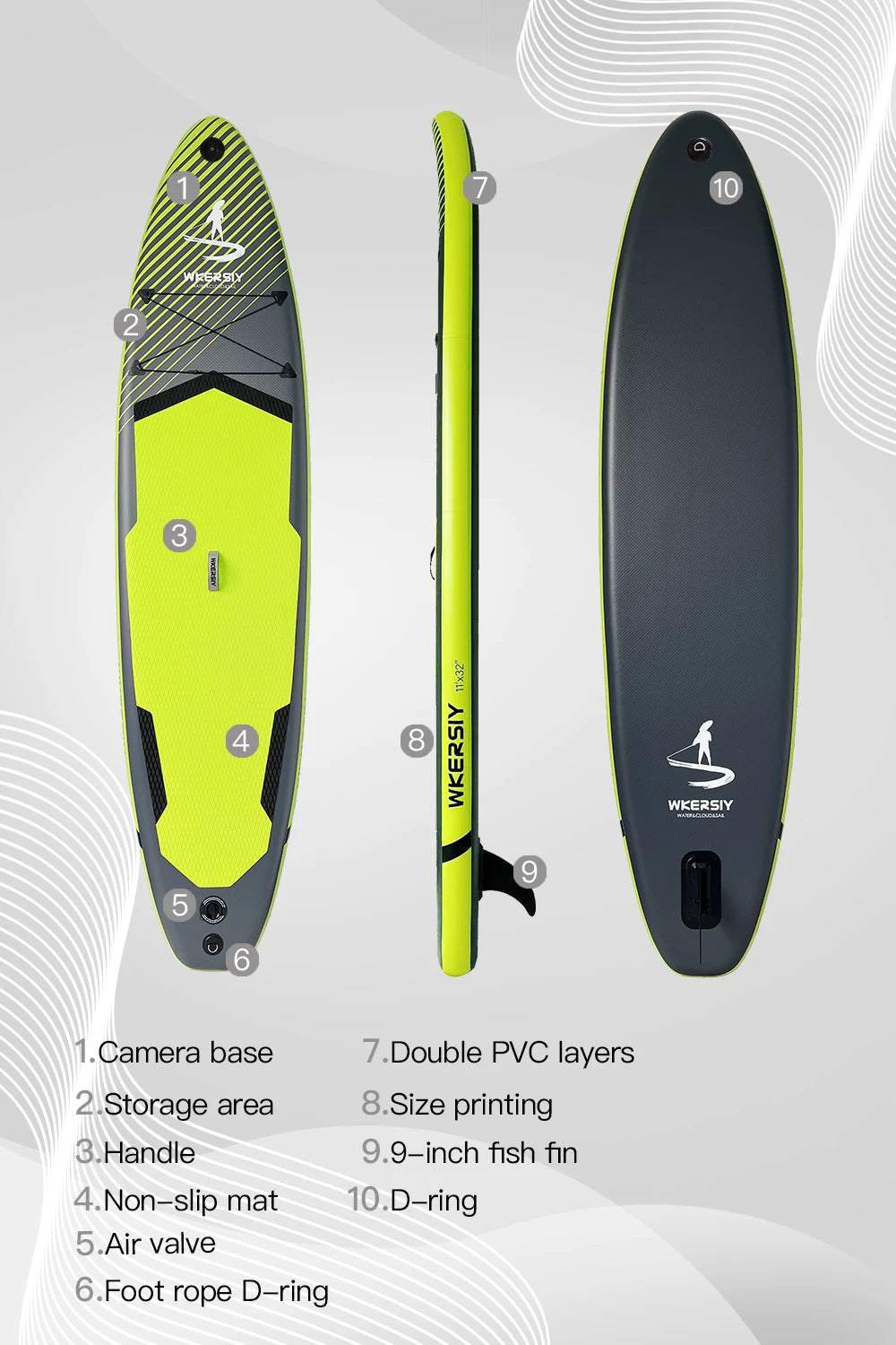 11'/335cm Inflatable Paddle Board Stand Up Paddleboard SUP for 2 Persons 32' Width 4 Colors with ISUP Accessories
