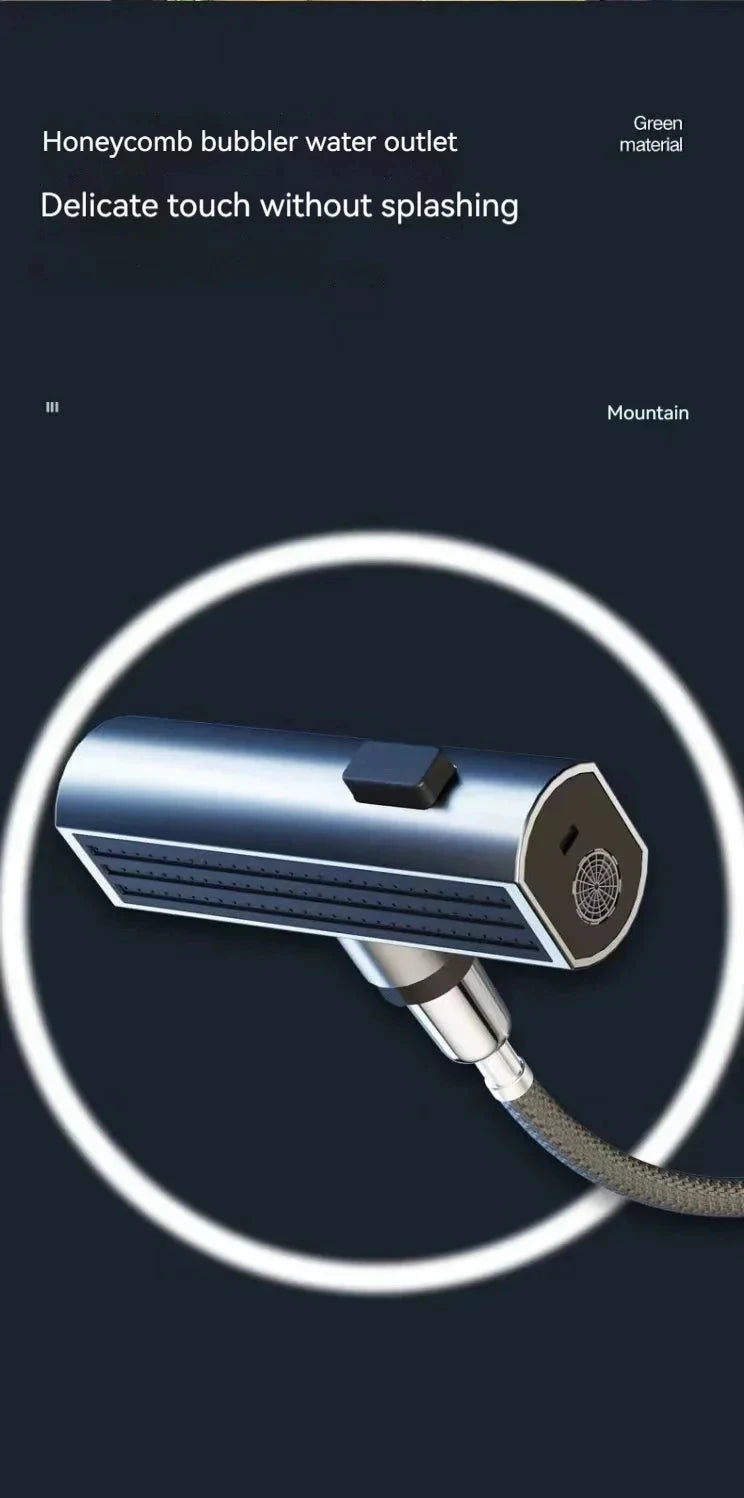 Kitchen Pull-out Flying Rain Waterfall Faucet Hot and Cold Faucet 304 Stainless Steel Single Hole Kitchen Faucet Bathroom