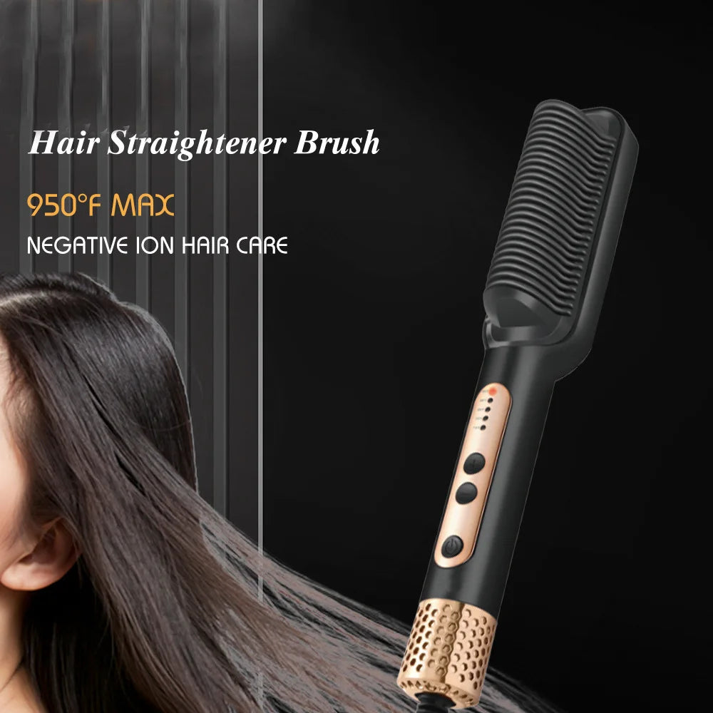 Heating Comb Straightener Hot Comb For Woman Magic Professional Electric Smoothing Hair Dryer Curler Straightener Brush 2 in 1