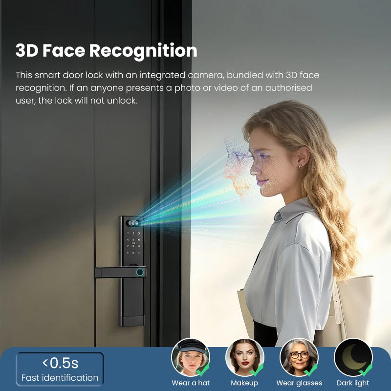Facial Recognition Video call Automatic Door Lock TUYA Front Door Fingerprint Smart Lock Digit Camera Visible Inner Screen