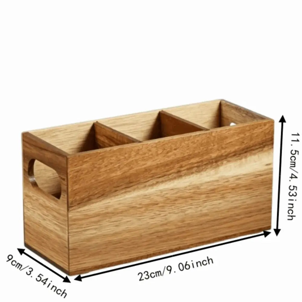 Kitchen Tools Wooden Utensil Organizer 3 Compartment Durable Storage Rack Space Saving Rustic Silverware Storage Box Countertop