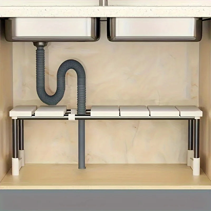 Adjustable Under-Sink Organizer - Stainless Steel Multi-Tier Space-Saving Storage Rack for Kitchen & Bathroom Cabinets