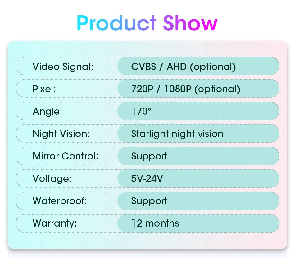 AHD 1080P Car Rear View Camera Night Vision Reversing Auto Parking IP68 Waterproof CCD Auto Backup Monitor 170 Degree HD Image