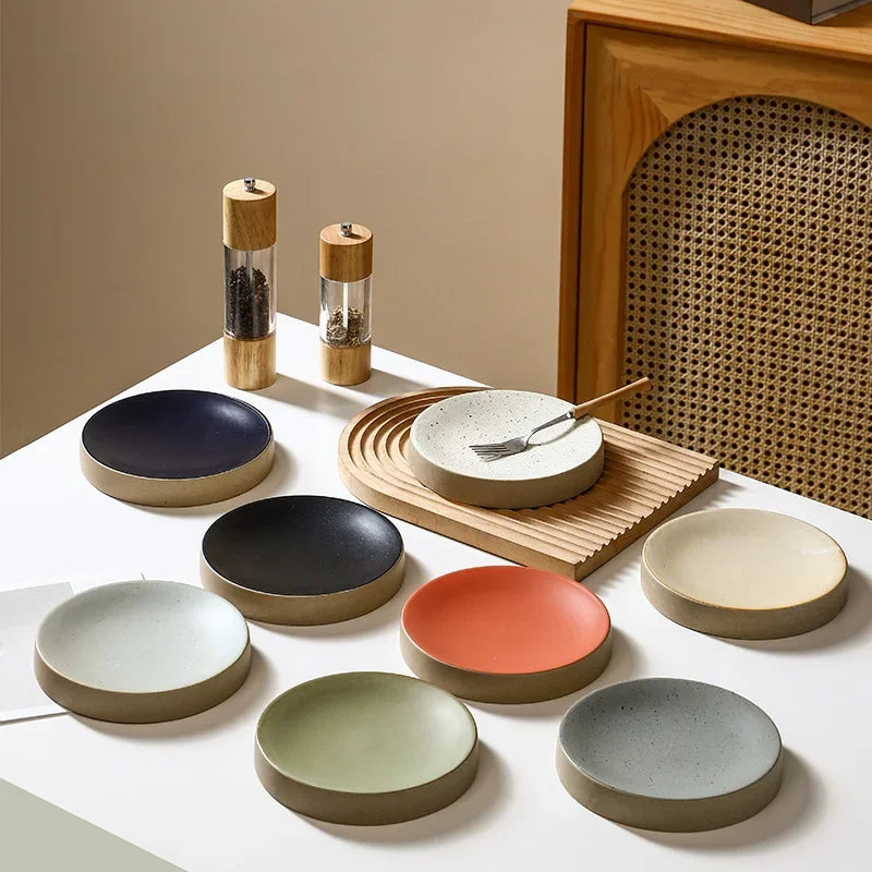 Premium Western Cuisine Plate Retro Round Plate Commercial Ceramic Tableware Cylinder  Simple Cake Dim Sum