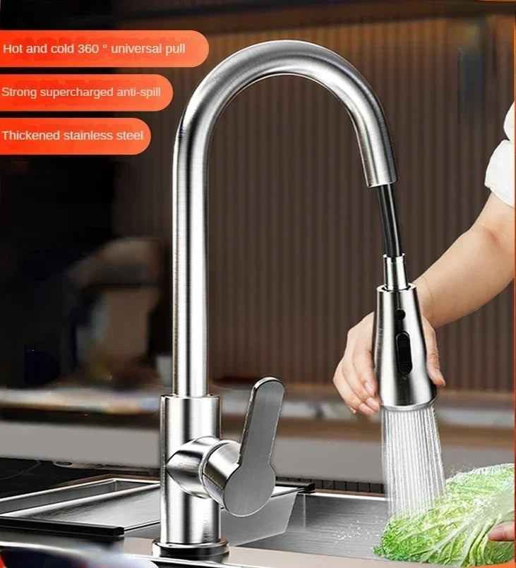 Pull kitchen faucet cold and hot water dual purpose splash proof faucet fast heating household wash basin faucet