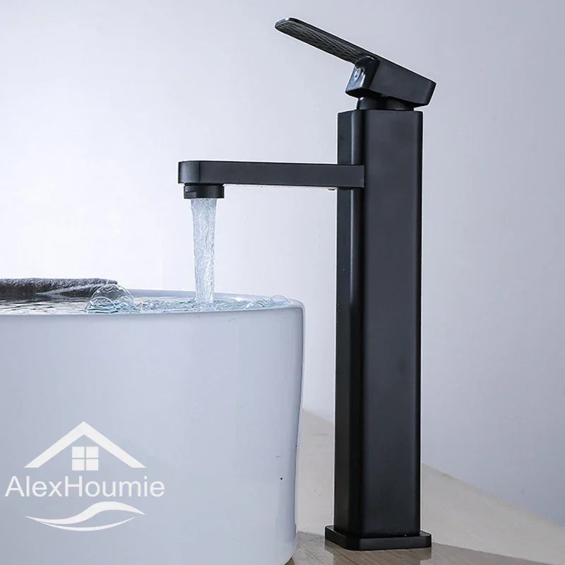 Basin Sink Bathroom Faucet Deck Mounted Hot Cold Water Basin Mixer Taps Black Lavatory Sink Tap 2024