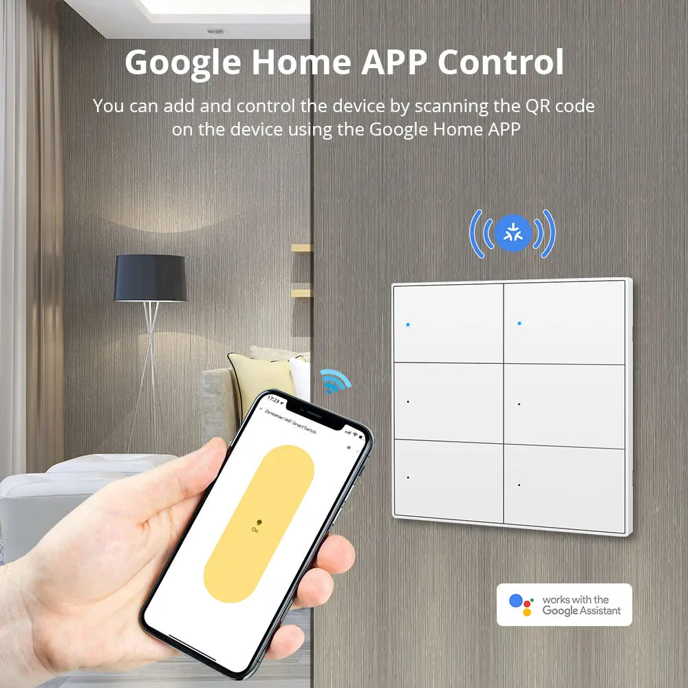 Zemismart Matter WiFi 6 Gangs Smart Wall Light Switch with Neutral 4x4 Push Button Switches SmartThings Homekit App