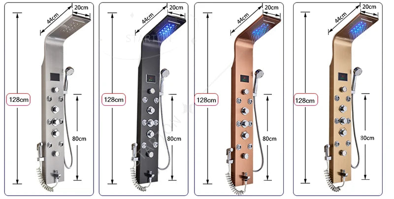 LED Light Bathroom Shower Panel Intelligent LCD Shower Column System with 6 Modes Rain Waterfall Massage Jet Bath Mixer Tap