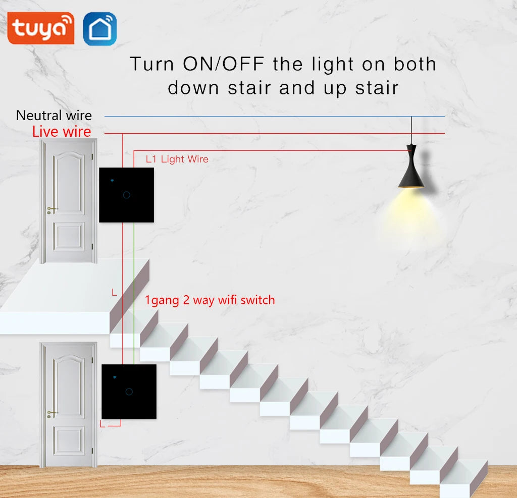 UBARO 86×86mm 1/2/3/4 Gang WiFi Smart Touch Switch, Tuya App/Voice Control, Timer, 2-Way/1-Way, Neutral Required