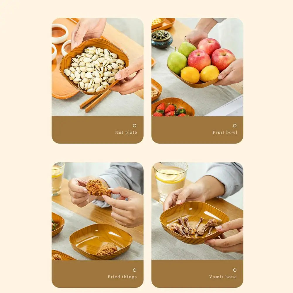 1/10/20Pcs Dish Kitchen Wood Grain Plastic Square Plate Dried Fruit Fruit Cake Snack Plates Snack Tableware Bowl Dish Dinnerware