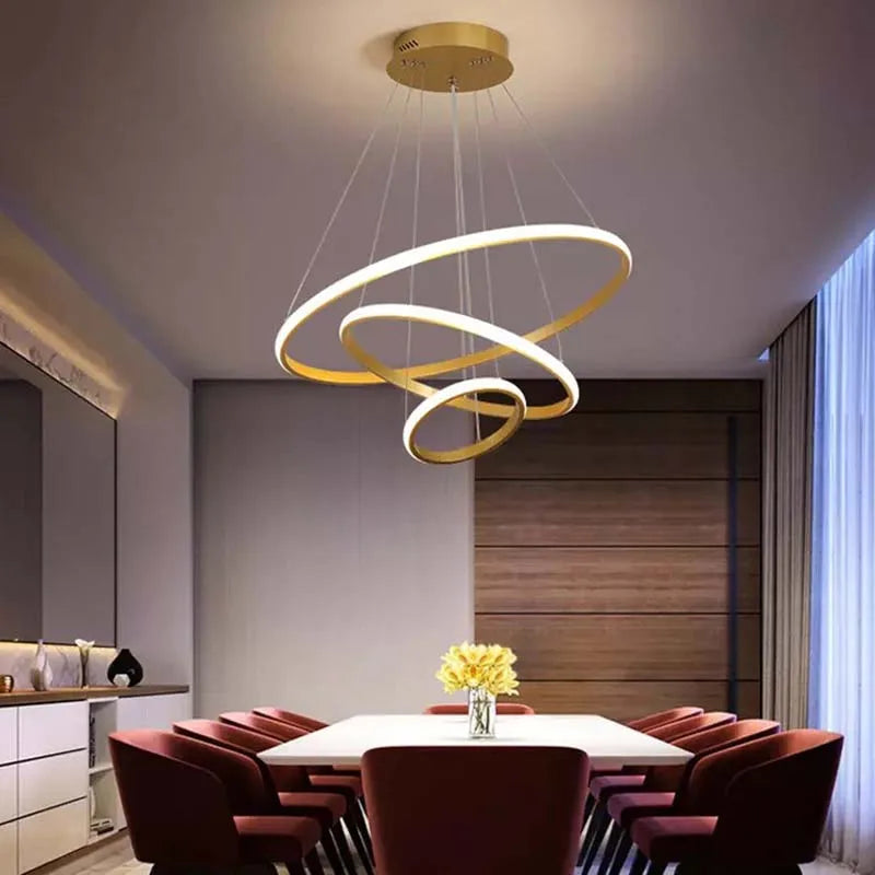 Modern simple LED living room lights light luxury Scandinavian round dining room bedroom bar chandelier creative circle light
