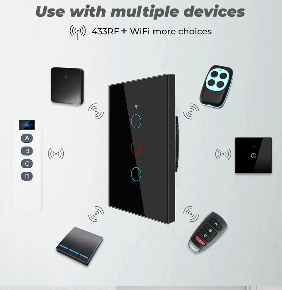 Tuya WiFi Smart Switch Works With Alexa With/Without Neutral Wire Touch Light Switch Wireless RF433 Wall Remote Voice Control