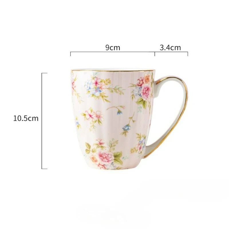 Ceramic Cup Creative Couple's Cup Vintage Flower Home Breakfast Milk Cup Office Afternoon Tea Coffee Water Mug Home Drinkware