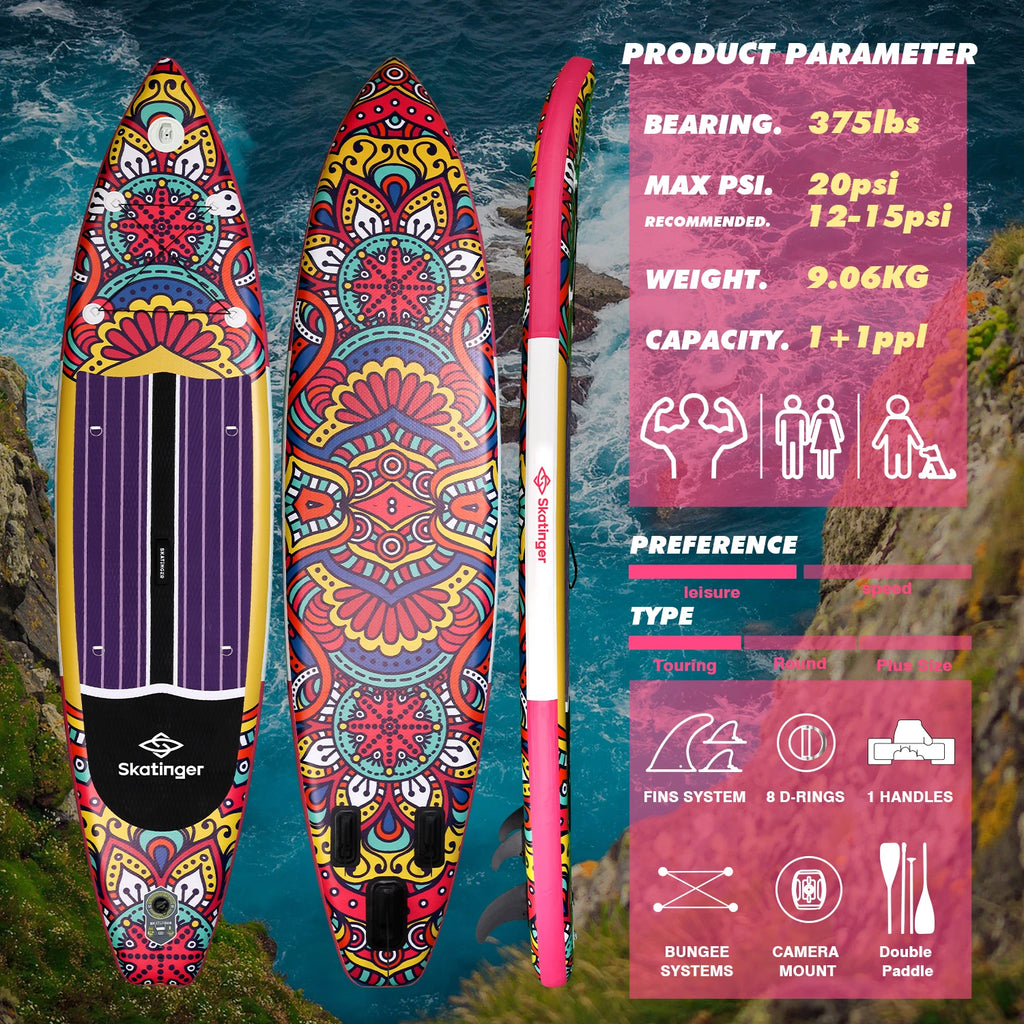 SKATINGER SUP Waterproof Inflatable Paddle Board 11'6"x32"x6" Standing Style Aquatic With Fishing Accessories SUB Board
