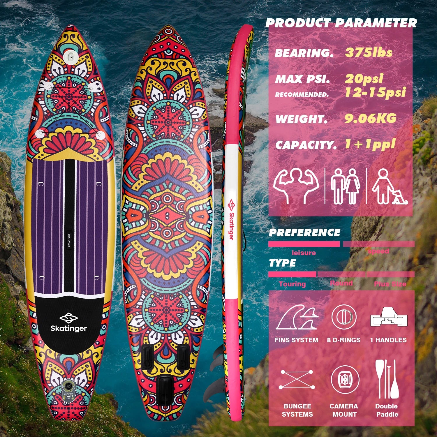 SKATINGER SUP Waterproof Inflatable Paddle Board 11'6"x32"x6" Standing Style Aquatic With Fishing Accessories SUB Board