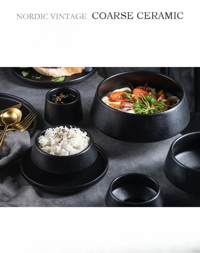 Matte Ceramic Tableware Bowl Plate Cup Set Nordic Retro Stoneware Dinner Bowl Salad Noodle Rice Bowl Dish For Home Restaurant