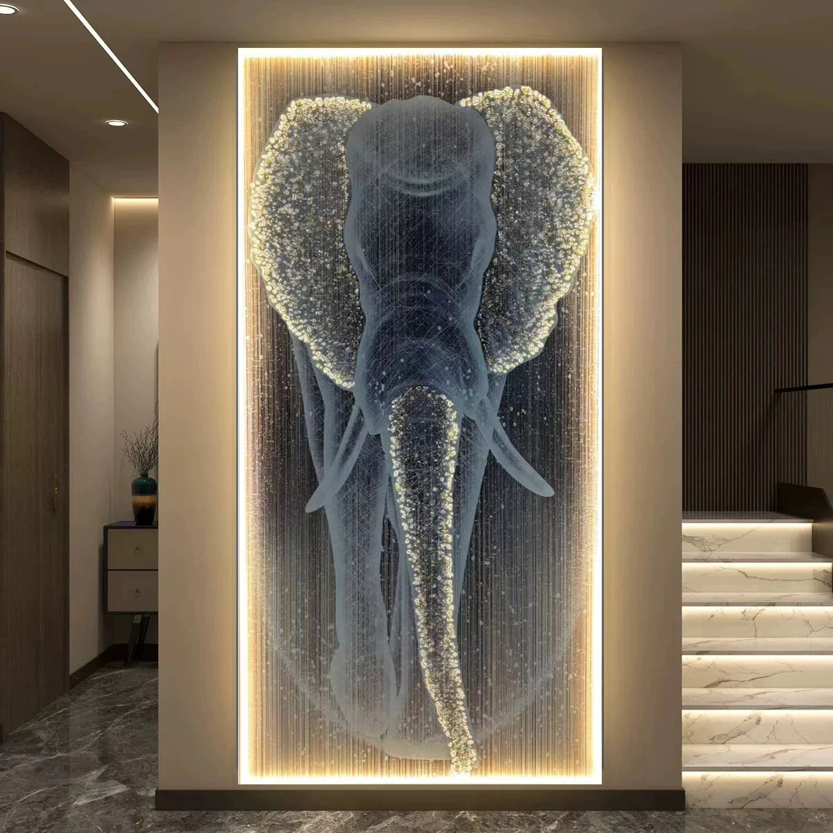 New  Modern High-end Wall Lamp Remote Control Light Luxury Living Room Decoration Painting Lamp Elephant Hanging Painting LED
