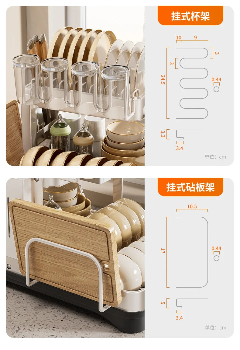 Kitchen Dish Draining Rack, Home Bowl and Plate Organizer, Countertop Storage Shelf, Multifunctional Dishware Organizer