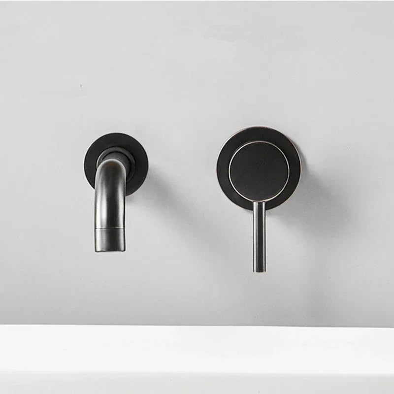 Bathroom Faucet Brass Hot and Cold Water Sink Faucet Wall Mounted Mixer Tap Single Handle Two Hole Vintage Faucet