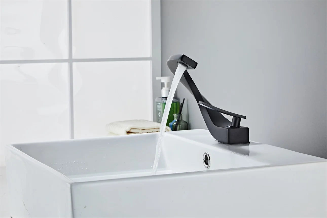 Basin Faucet  Brass Hot and Cold Wash Basin Faucet White with Gold Bathroom Basin Modern Minimalist Creative Faucet PP-12085