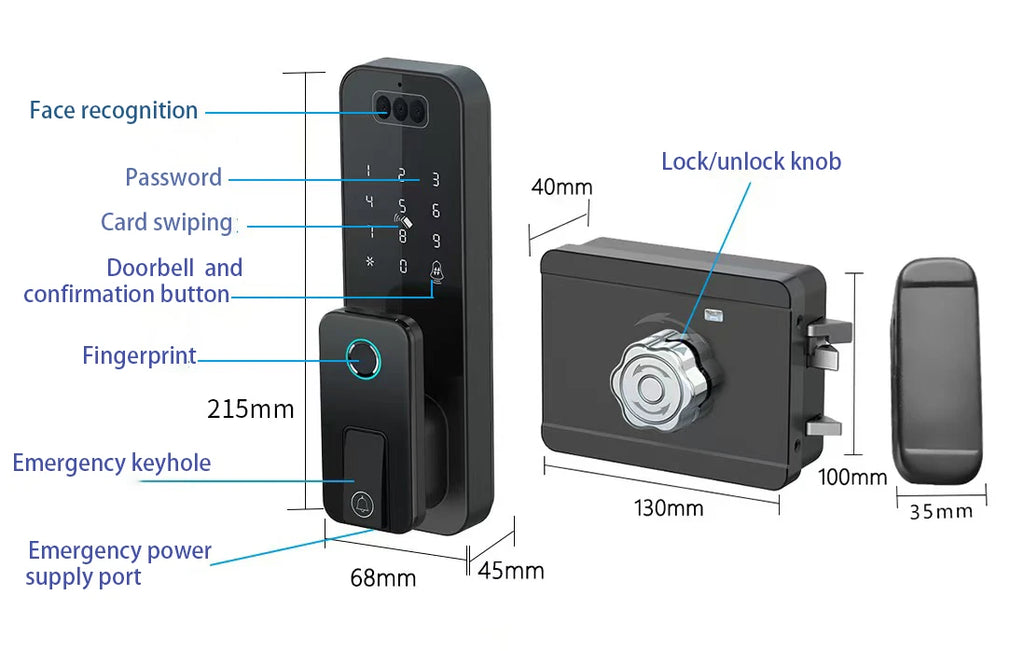 Waterproof 3D Face Recognition Outdoor Gate Fingerprint Lock Tuya WiFI App Passcode Rfid Card Keyless Electronic Smart Door Lock
