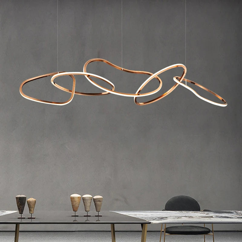Postmodern Luxury led hanging lamp Minimalist art Personality Chandelier for Living Dining room Iron LED ring chandelier Light