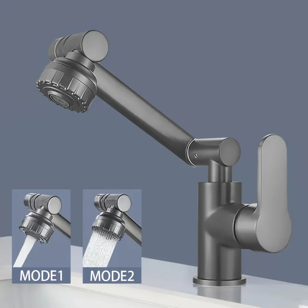 304 Stainless Steel 360° Swivel High Arc Splash Proof Single Hole Mount Bathroom Sink WaterSaving Kitchen Faucet 2 Spray Modes,