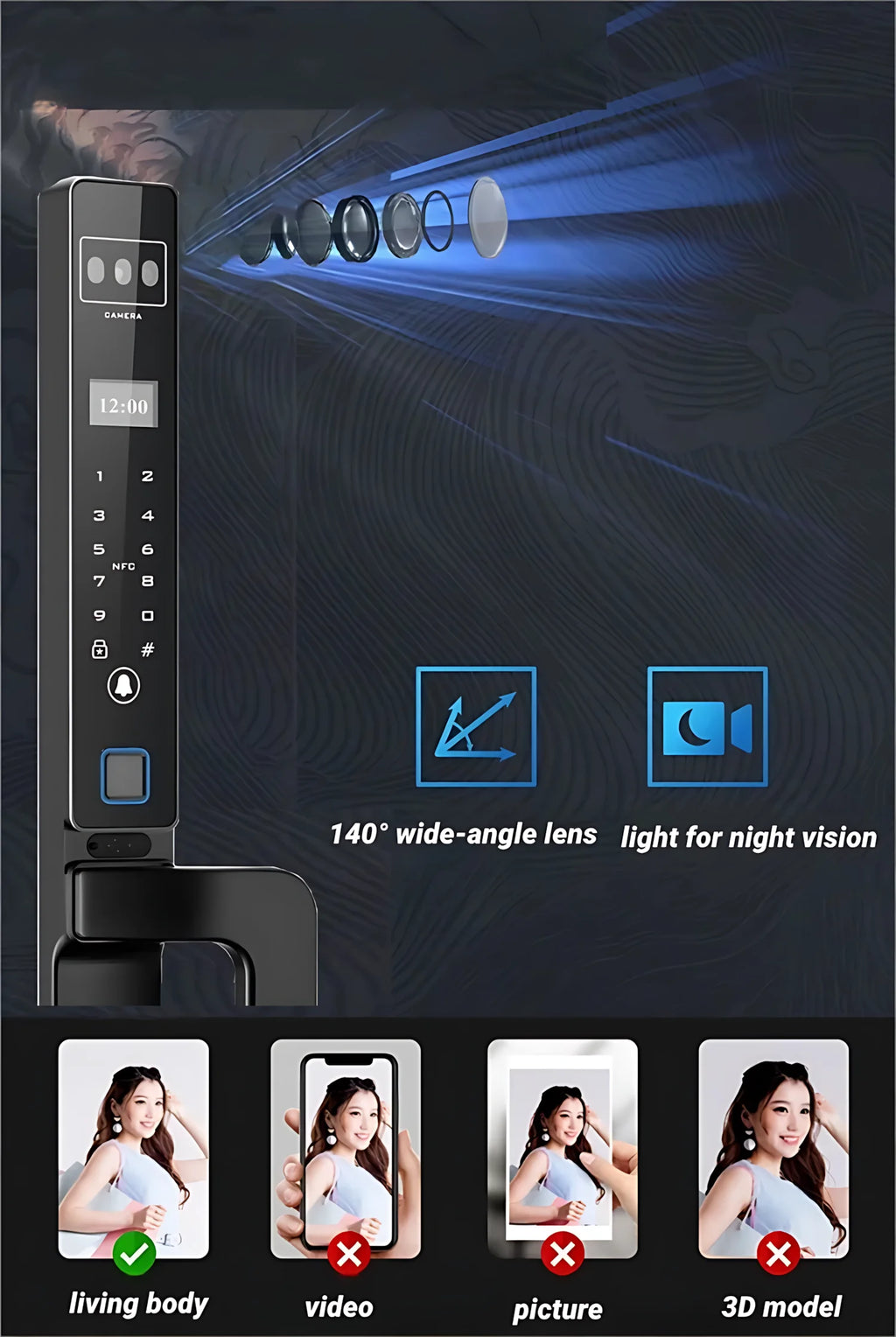 3D Face ID Smart Door Lock Tuya WiFi Camera Waterproof Cerradura Inteligente for Aluminum Wood Gate Y03