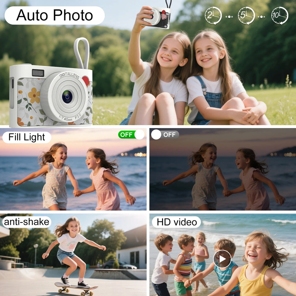 Kids HD Digital Camera 1080P  Compact Camera with 2.4 Inch Screen Built-in Battery Rechargeable Camera for School Gift