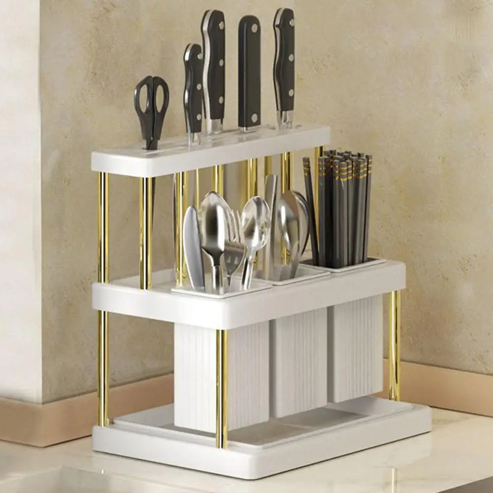 Kitchen Knife Holder Multi-Function Cutter and Cutlery Drainer Rack PP Space Saving Kitchen Utensil Organizer Rack