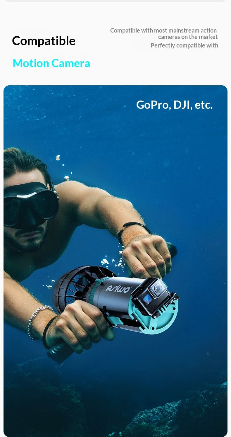 Underwater Scooter 1100W Sea Scooter with 3-Speed Dual Mode 10ft/s Max 80-Min Runtime 164ft Depth for Diving Snorkeling SUP