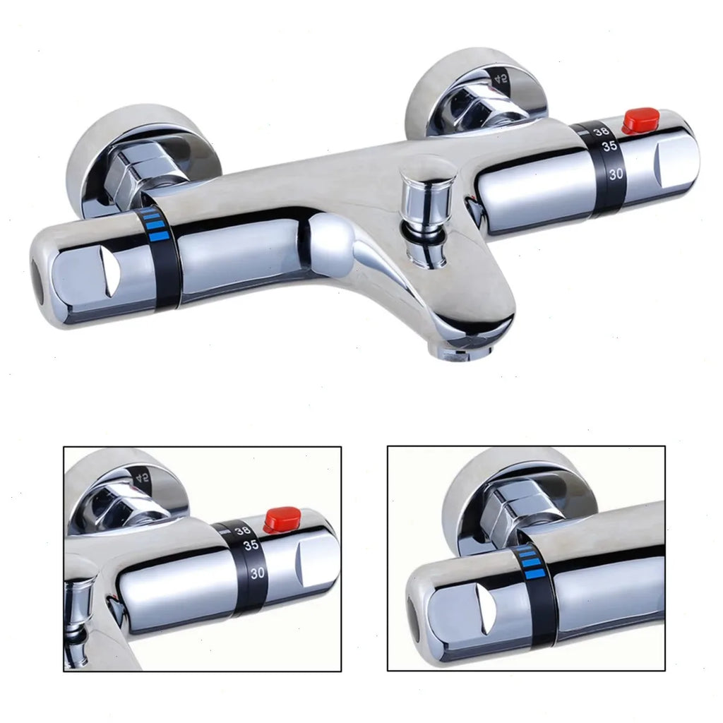 Thermostatic Mixing Valve, Brass Shower Valve with Temperature Control, Anti-Scald Bathroom Shower Faucet with Flow Control