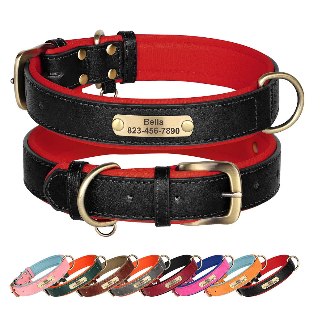 Free Custom Dog Collar Soft Padded Dogs Collars Personalized PU Leather Pet Necklace Adjustable for Small Medium Large Dogs Pug