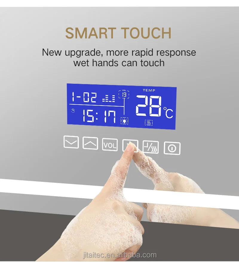 Smart Bathroom Touch Switch Screen Mirror Glass Wifi Washroom Espejo Vanity Led Light Wall Bath Mirror