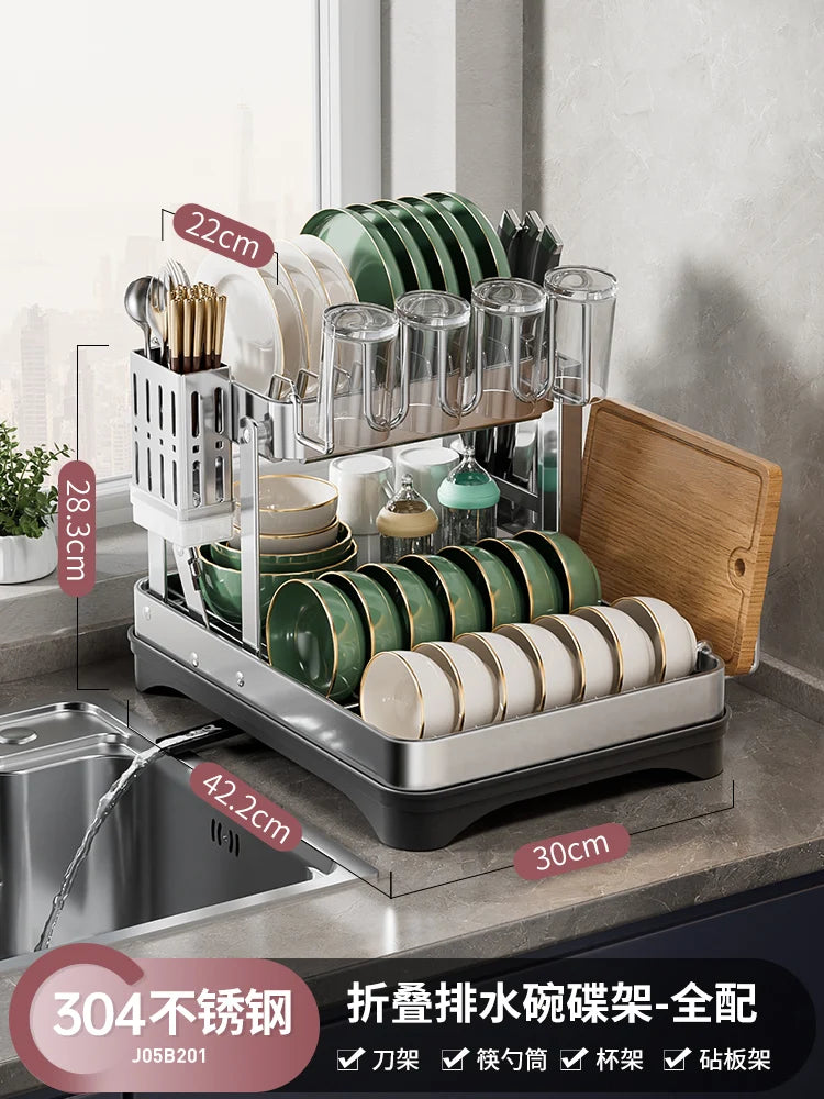 Kitchen Dish Draining Rack, Home Bowl and Plate Organizer, Countertop Storage Shelf, Multifunctional Dishware Organizer