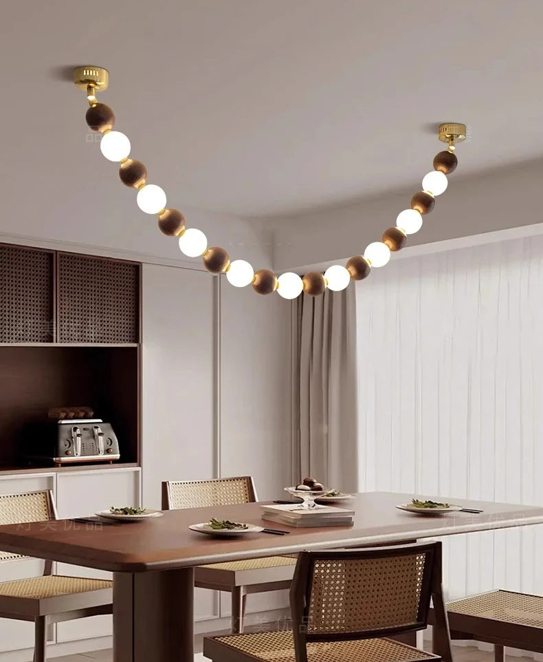 Postmodern White Lampshade Acrylic Walnut Wood LED Chandeliers lustre Adjustable Ceiling for Kitchen Island Decoration Dimmable