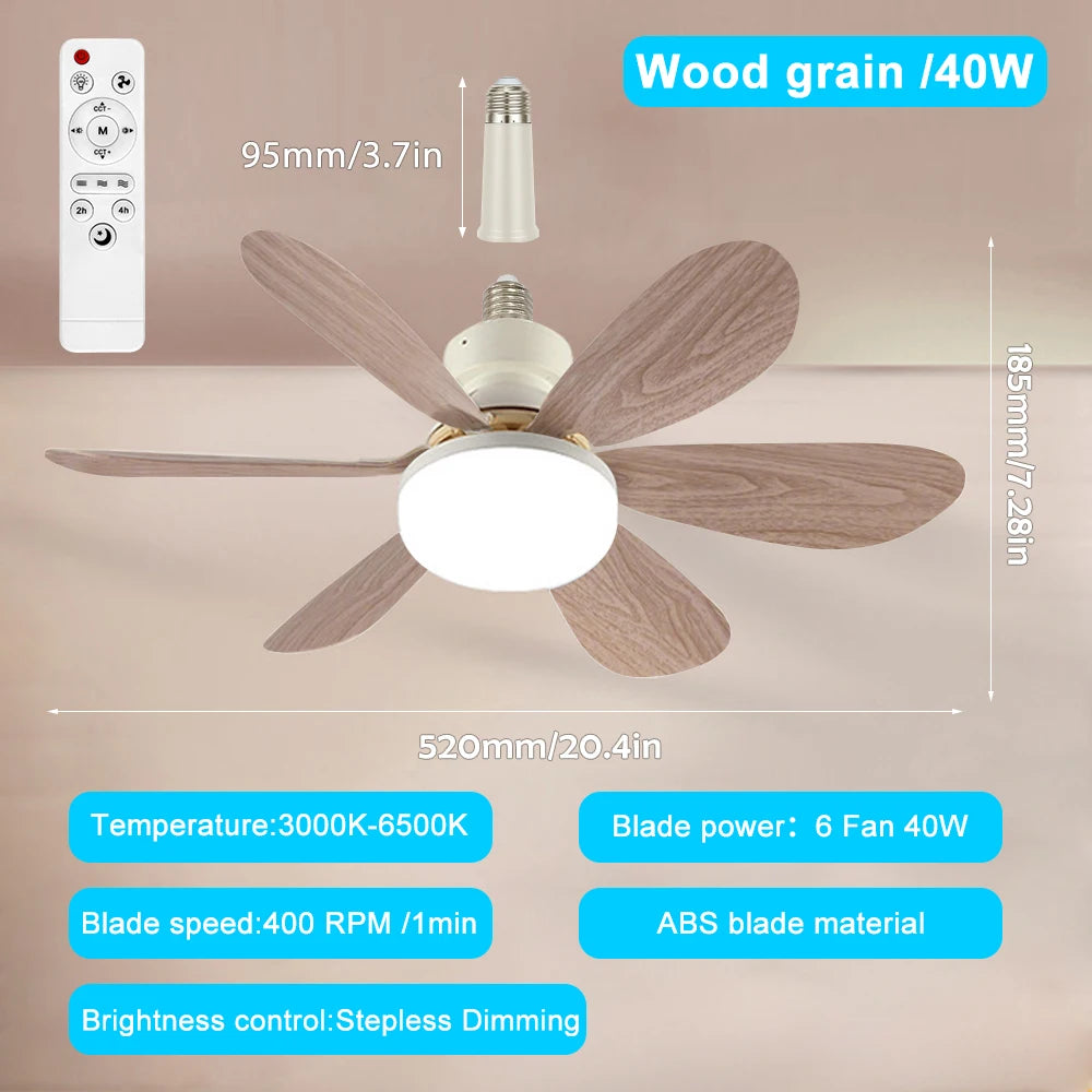E26 E27 Base Home-use LED Ceiling Fan Light Wireless Remote Smart Fan Light 42cm 52cm Ceiling Fan for Room Office Study Kitchen