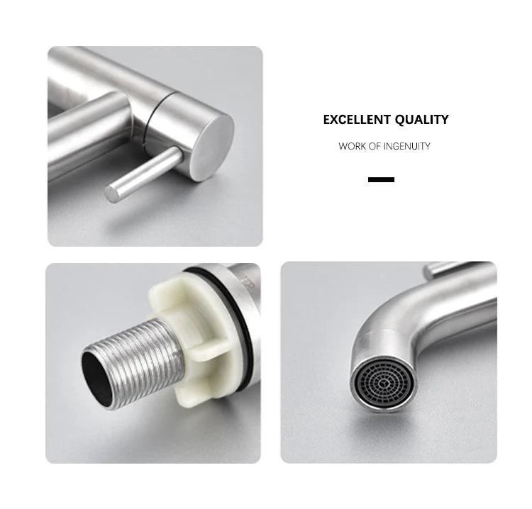 A stainless steel washbasin faucet. Single cold water, 1/2 inch public bathroom. Bathroom balcony