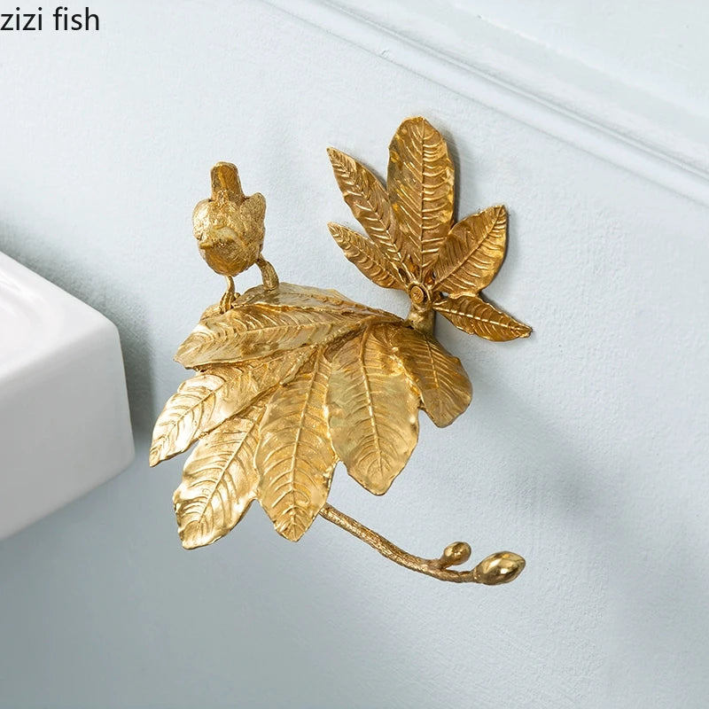Copper Leaf Bird Tissue Holder Metal Napkin Holder Toilet Paper Holders Wall Mounted Paper Towel Holders Tissue Storage Rack