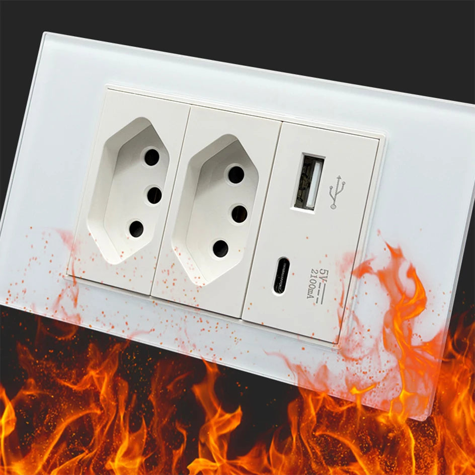 PSSRISE White Tempered Glass Standard sockets and switches brazil Switzerland Usb Type C Wall Socket Light Switch Smart Switch