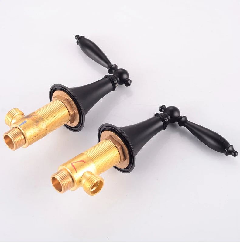 Basin Faucet 3 Holes Dual Control Bathroom Sink Faucet Deck Mounted Cold Hot Vintage Mixer Taps Bathtub Faucet